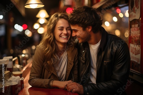 Young people in love sitting together in a restaurant