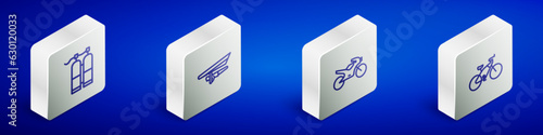 Set Isometric line Aqualung, Hang glider, Motorcycle and Bicycle icon. Vector