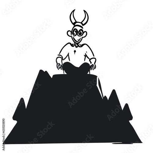 A devilish figure with a menacing smirk, perched atop a mountain of skulls, centered, Colourful Black, vector illustration doodle line art