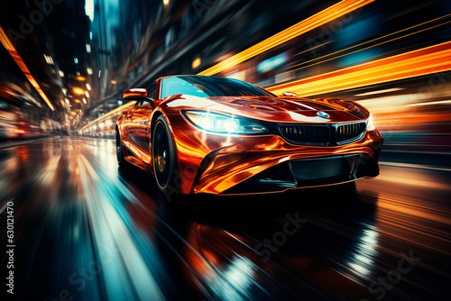 speed traffic in motion blur at night,Generative AI © ARAMYAN