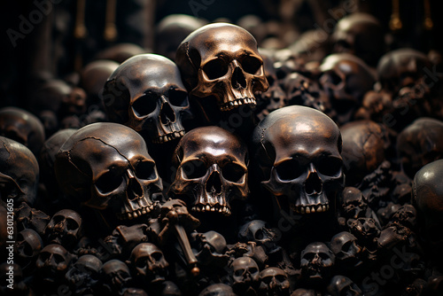 skulls in the dark. halloween background,Generative AI