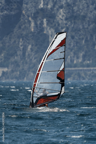 Windsurfing, Lakeside entertainment in the wind, Extreme sports. Italy, Garda
