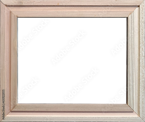 A natural wood cedar photo frame with a wide flat bottomed groove around the face that is unfinished and is ready to be painted or stained. photo