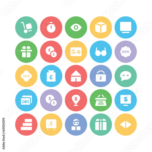 Set of Trade and Ecommerce Flat Circular Icons 

