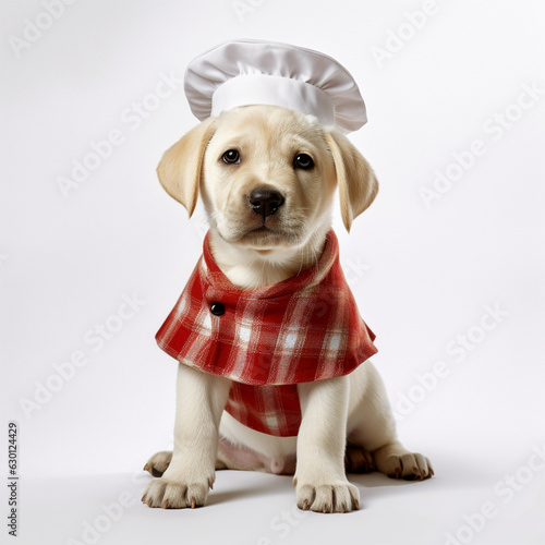 cute labrador puppy in the shape of a chef on a white background. 