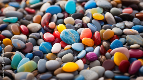 Vast Photograph of colored stones at the beach - rainbow stones - colourful background pattern