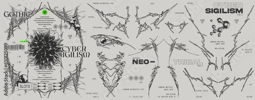 Neo tribal or cyber sigilism shape collection for tattoo, streetwear etc vector set
 photo