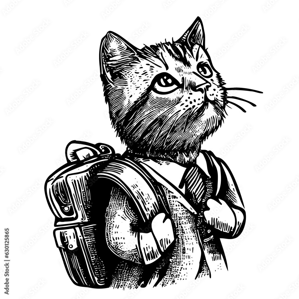 Cat top wearing backpack