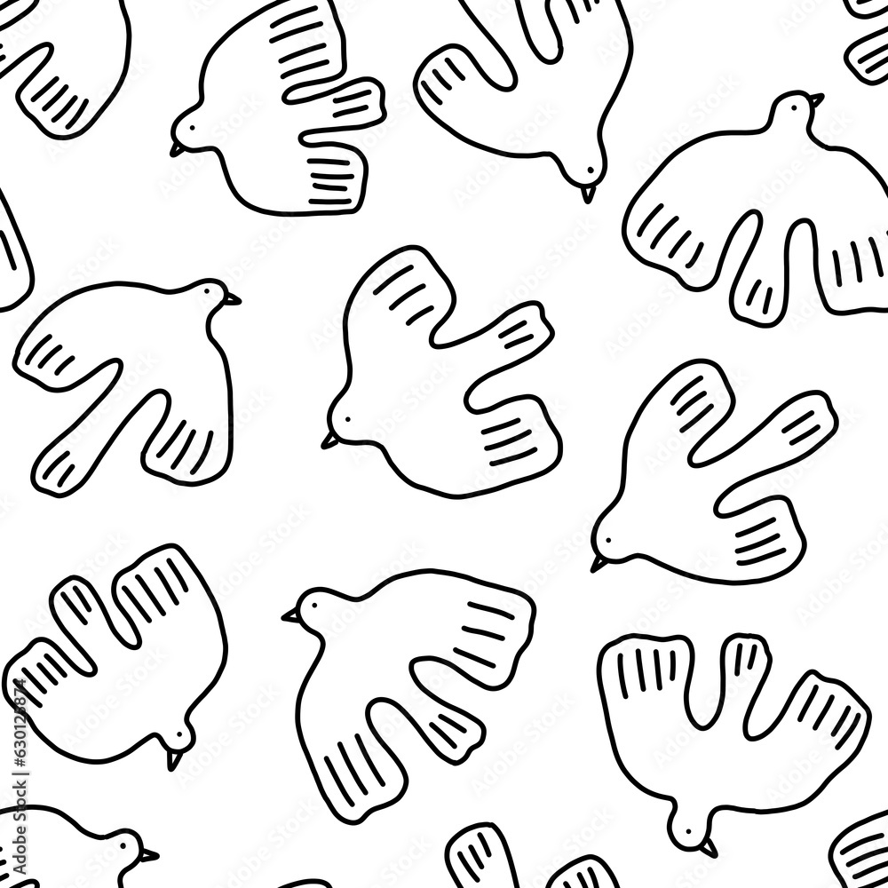 Outline abstract birds seamless pattern. Isolated on white background Outline abstract birds seamless pattern. Isolated on white background