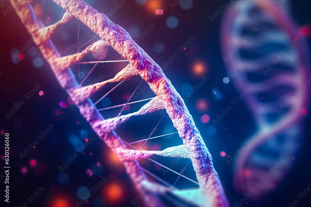 DNA molecule 3D render in bright colors