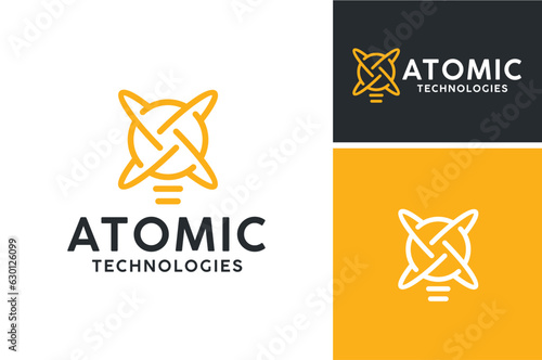 Atom with Light Bulb Lamp for Science Technology research logo design