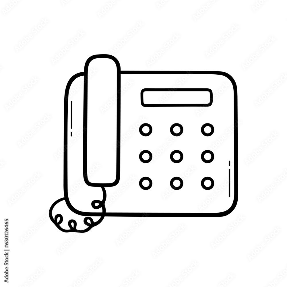 landline phone doodle. Office handset in sketch style. Hand drawn vector illustration isolated on white background landline phone doodle. Office handset in sketch style. Hand drawn vector illustration isolated on white background