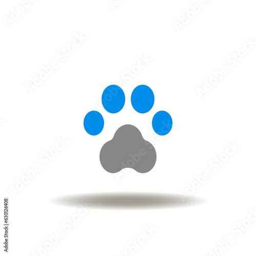 Vector illustration of animal footprint. Icon of pet care. Symbol of veterinary. Sign of pet shop or house.