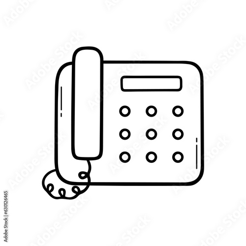 landline phone doodle. Office handset in sketch style. Hand drawn vector illustration isolated on white background