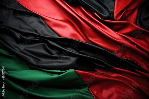 red black green flag fluttering in the wind against the sky. Flag Africans silk. Generative AI