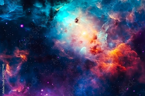 Colorful space galaxy cloud nebula. Universe science astronomy. Supernova background wallpaper, starry night © MVProductions
