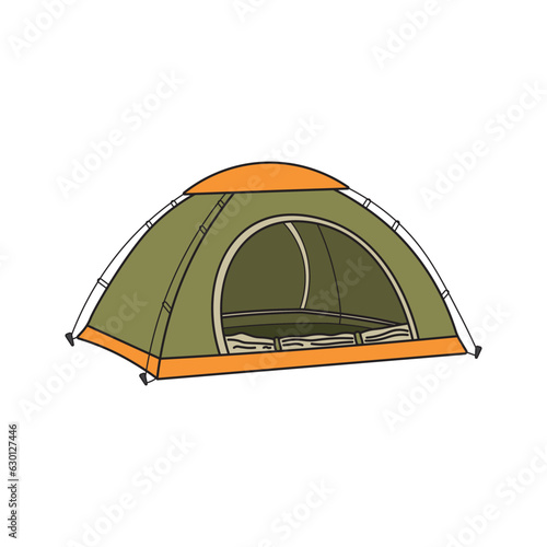 Kids drawing Cartoon Vector illustration camping tent Isolated on White Background