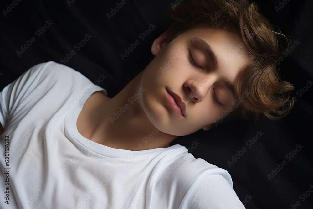 portrait of a young man with white t-shirt sleeping peacefully. High quality photo portrait of a young man with white t-shirt sleeping peacefully. High quality photo
