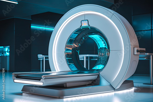 Advanced futuristic CT scanner, concept, bright neon colors