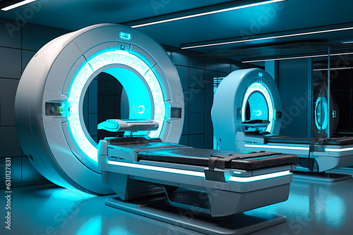 Advanced futuristic CT scanner, concept, bright neon colors © MVProductions