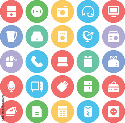 Set of Appliances and Devices Flat Round Icons

