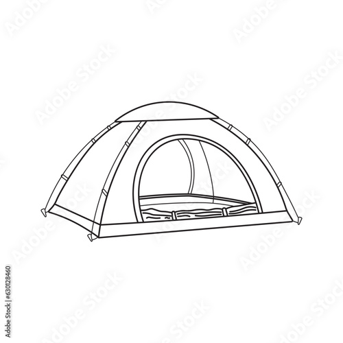 Hand drawn Kids drawing Cartoon Vector illustration camping tent Isolated on White Background