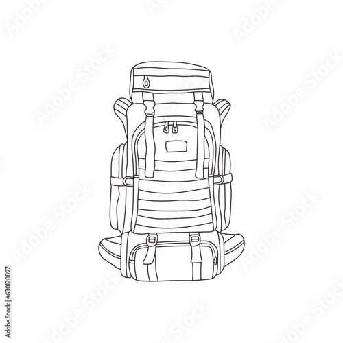 Hand drawn Kids drawing Cartoon Vector illustration hiking backpack icon Isolated on White Background