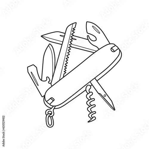 Hand drawn Kids drawing Cartoon Vector illustration swiss army knife Isolated on White Background
