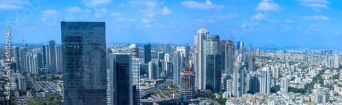 Israel, Tel Aviv financial business district skyline with shopping malls and high tech offices.