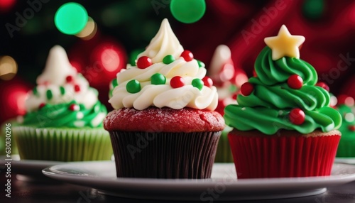 Cupcakes decorated in Christmas colors