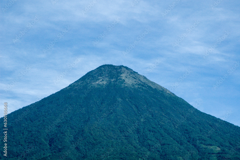 Panoramic of Agua volcano in Guatemala, forest area and danger of eruption, view from Palin Escuintla highway.