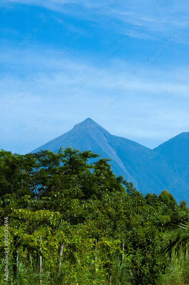 Panoramic view of the volcano called Fuego in Guatemala, a crater taken in 2006 before a major eruption, a latent danger for nearby residents.