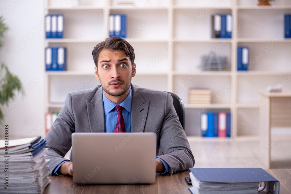 Young male employee working in the office Young male employee working in the office