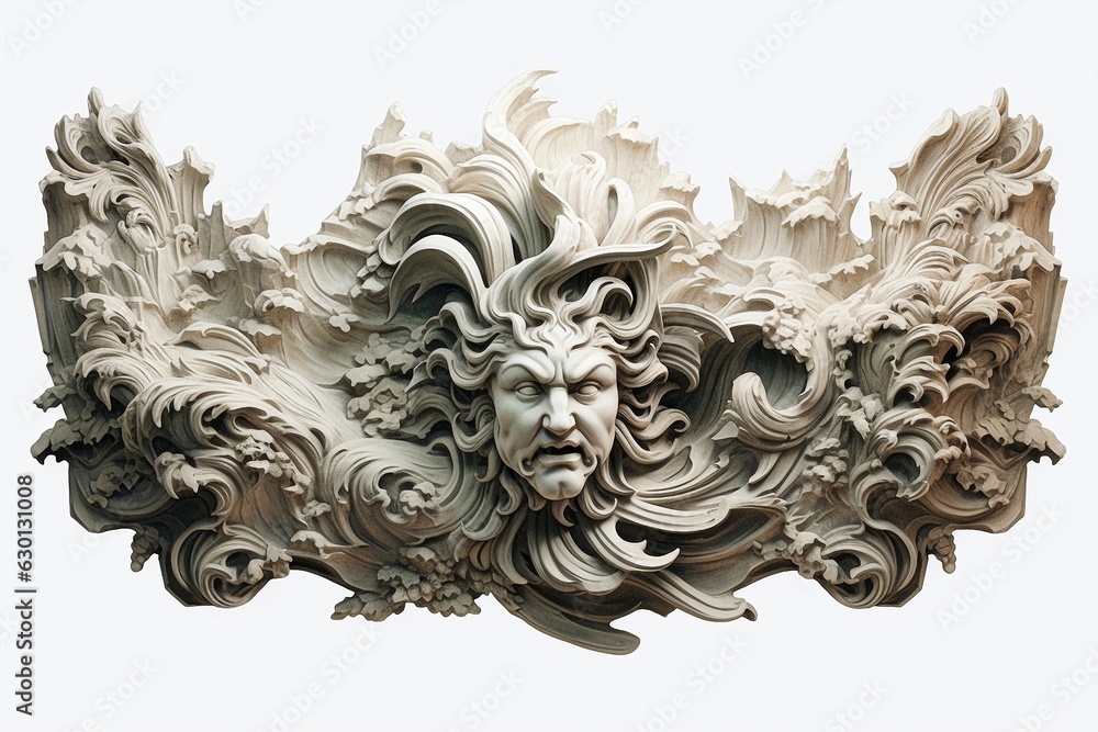 stone bas-relief with male face isolated on white background. stone bas-relief with male face isolated on white background.