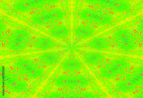 Psychedelic art  abstract painting in a bright colors of yellow  green  red  textille print  ornament  pattern  goa  psy-trance