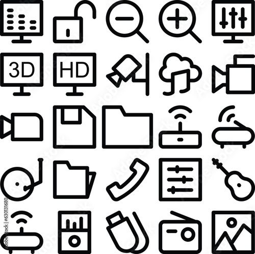 Pack of Media Equipment Line Icons

