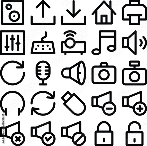 Pack of Media and Equipment Line Icons

