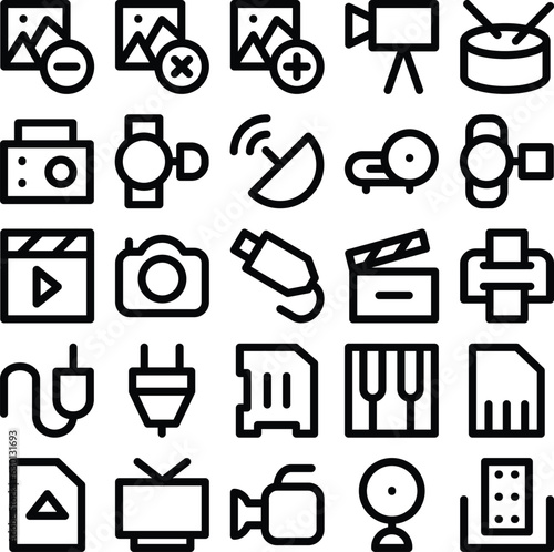 Pack of Multimedia and Equipment Line Icons 