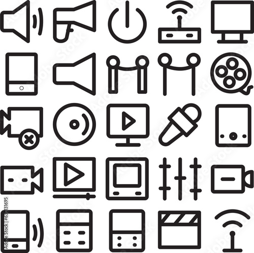 Set of Filmmaking and Media Line Icons

