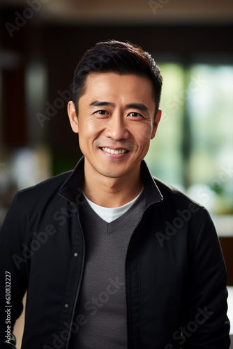 A 40 - year - old Chinese man, smiling, wearing modern - style clothing, with high - definition facial details, looking sunny and handsome, giving a youthful vibe. created with AI