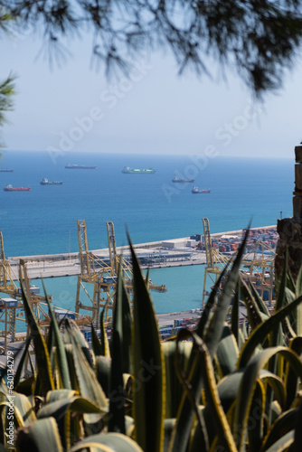 Photos of port of Barcelona from hills near Montjuïc Castle, Catalonia, Spain photo