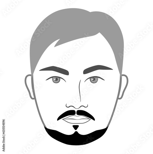 Balbo Beard style men in face illustration Facial hair natural mustache. Vector grey black portrait male Fashion template flat barber set. Stylish hairstyle isolated outline on white background.