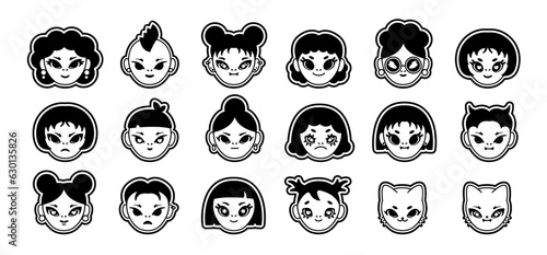 Girls and boys characters. Stickers set for 90s design in trendy retro Y2K style.