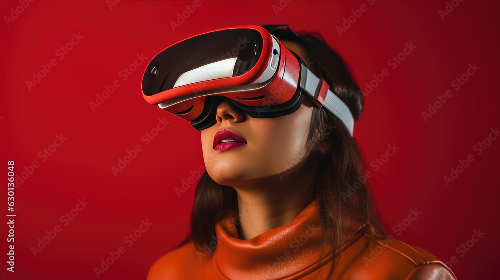 Young woman with VR glasses Generative AI Young woman with VR glasses Generative AI