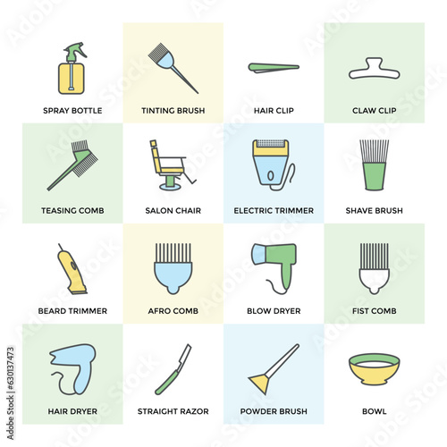 Set of Salon Accessories Bold Icons 


