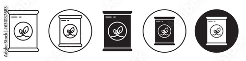 
Fertilizer symbol Icon. flat outlined black and white crop plant supplement. Gardening cultivation nutrient help farm soil improve seed care.Bag packaging with additive compost mixture in agriculture