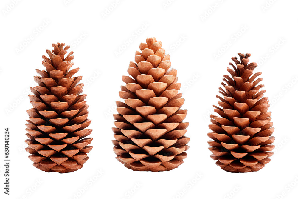 Three pine cones trees on isolated transparent background Three pine cones trees on isolated transparent background