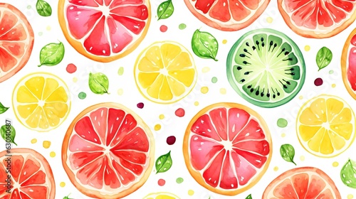 Colorful summer fruits background in the style of watercolor illustration