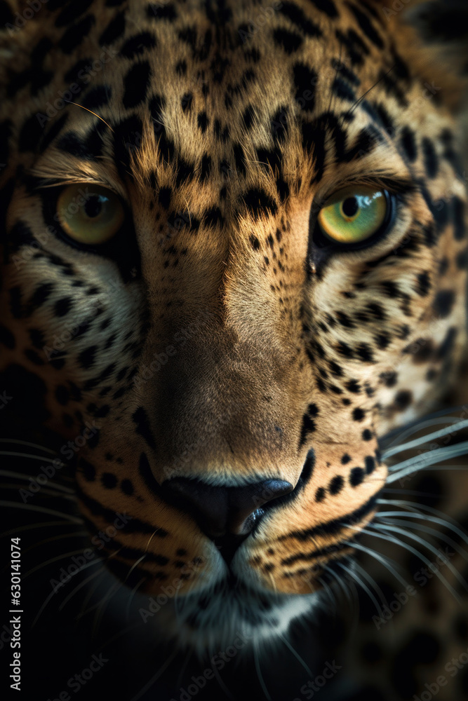 Obraz premium A close-up shot of a leopard's intense blue eyes, a mesmerizing and powerful image that captures the essence of the animal. AI Generative