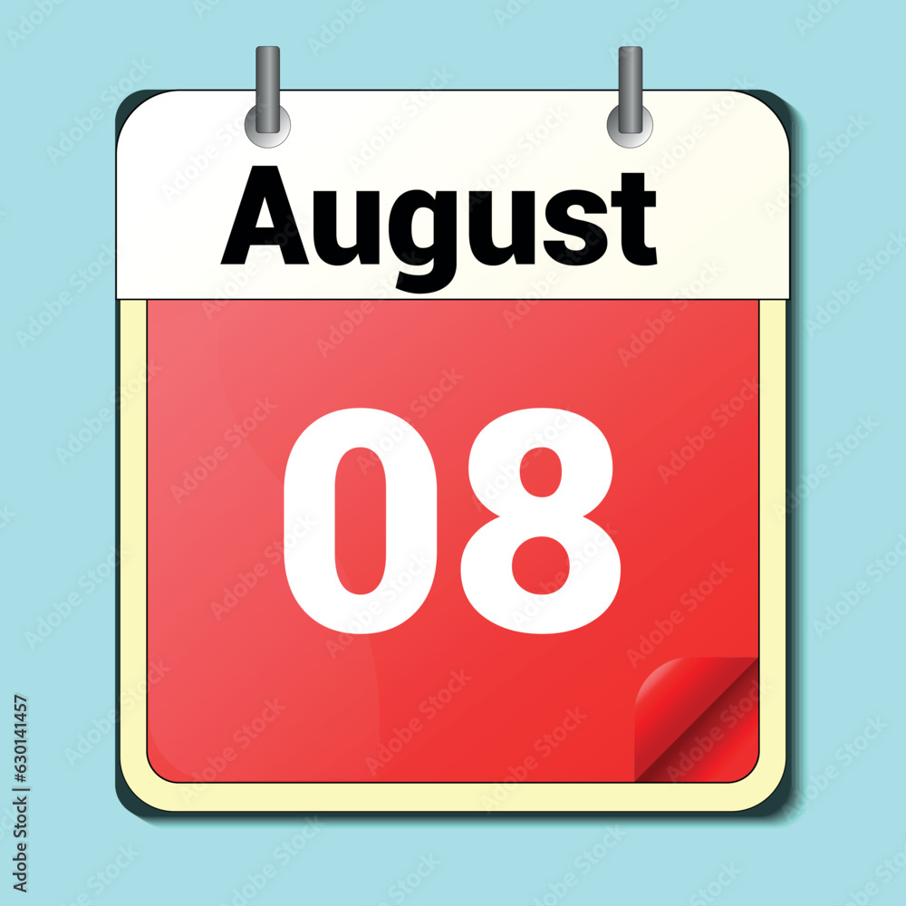 calendar vector drawing, date August 08 on the page calendar vector drawing, date August 08 on the page